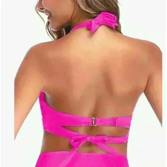 Thick Band Push Up Halter Padded Bikini Swimsuit Top Hot Pink NWT Size 20W - Picture 2 of 9